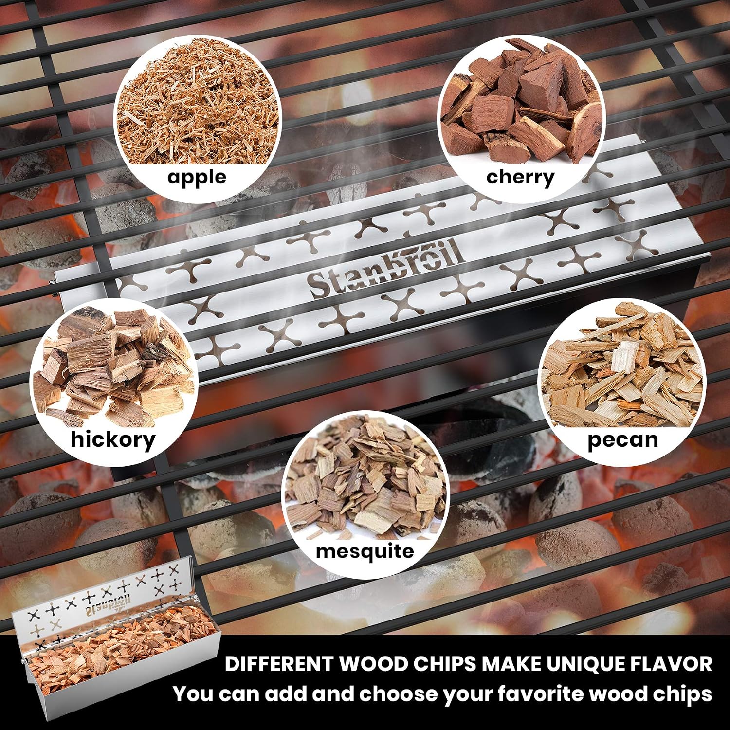 Stanbroil Stainless Steel Smoker Box Gas Grilling Wood Chip Smoking Box