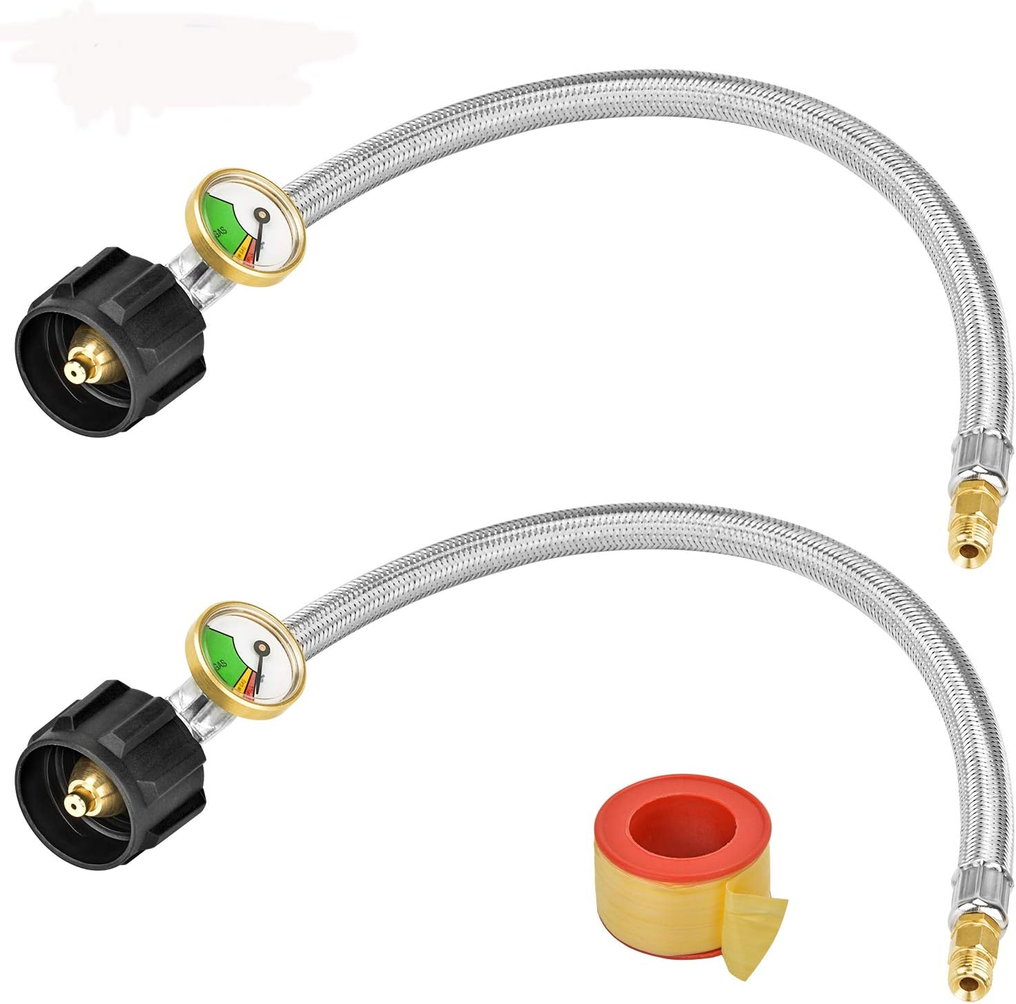 Stanbroil 2PCS 15" RV Propane Stainless Steel Pigtail Hose with Gauge