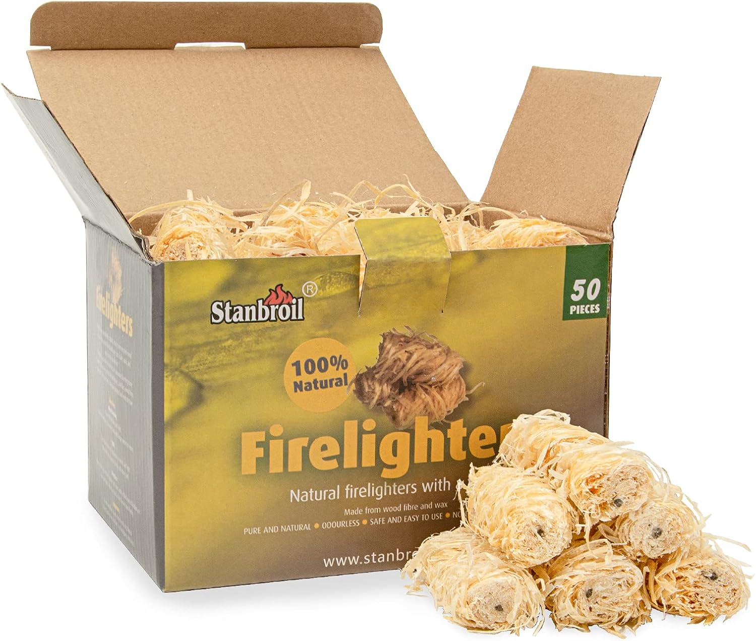 Stanbroil 50 pcs Natural Charcoal Fire Starters Super Fast Lighting