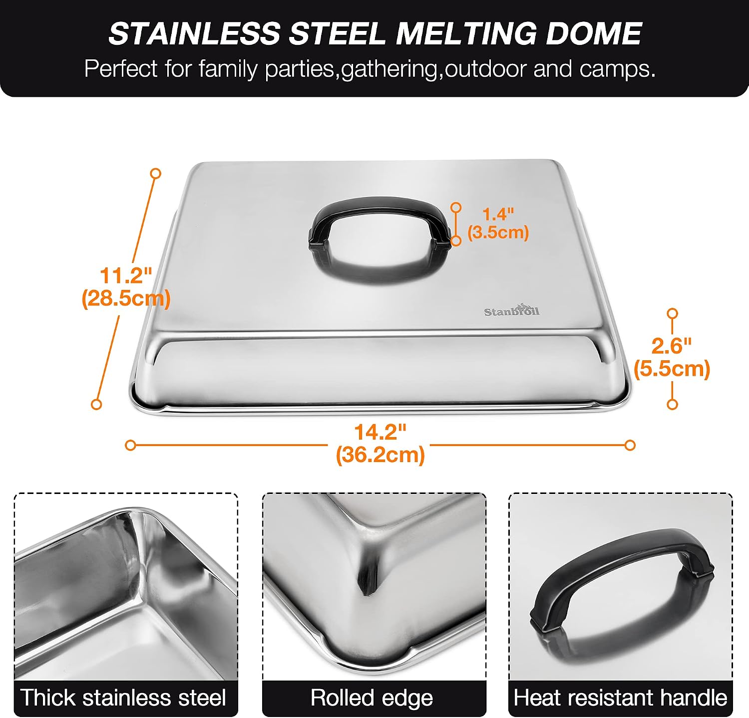 Stanbroil Melting Dome & Grill Press Kit Stainless Steel Basting Cover