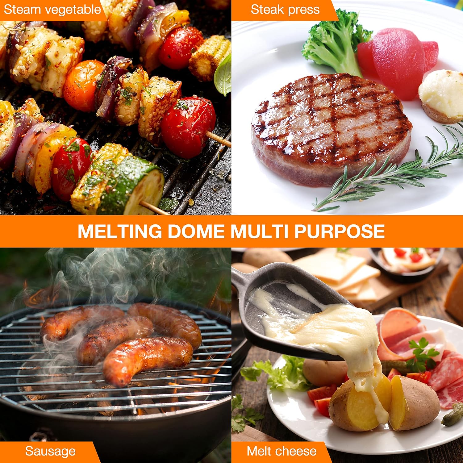Stanbroil Melting Dome & Grill Press Kit Stainless Steel Basting Cover