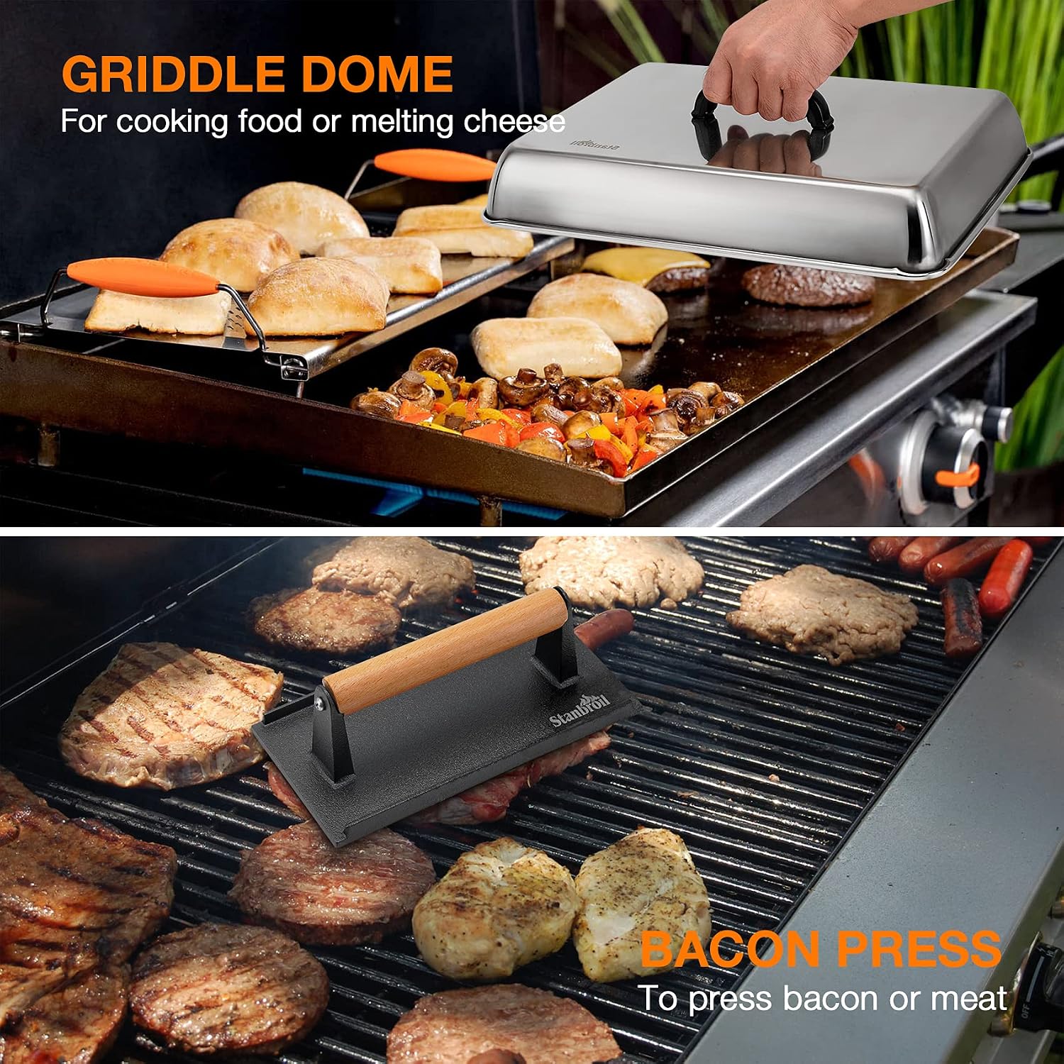 Stanbroil Melting Dome & Grill Press Kit Stainless Steel Basting Cover