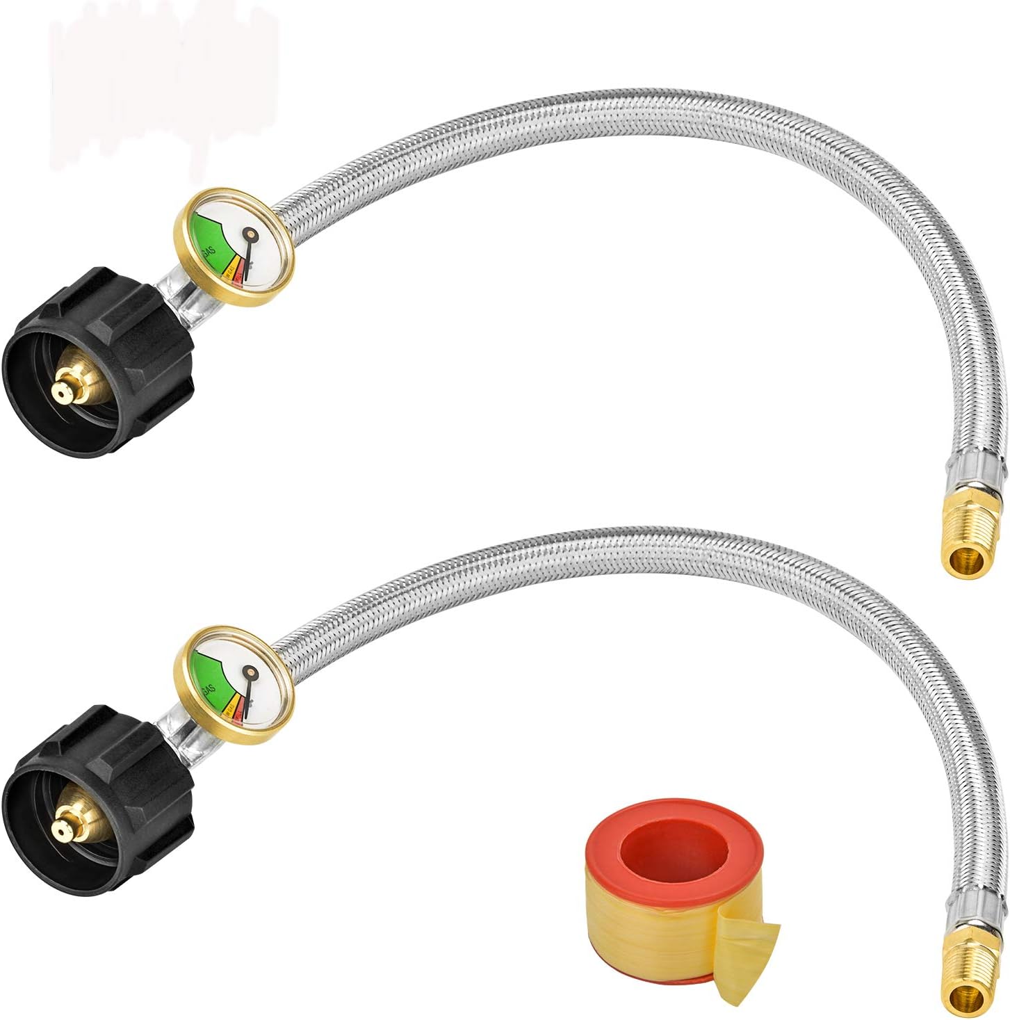 Stanbroil 12" RV Propane Pigtail Stainless Steel Braided Hose with Gauge