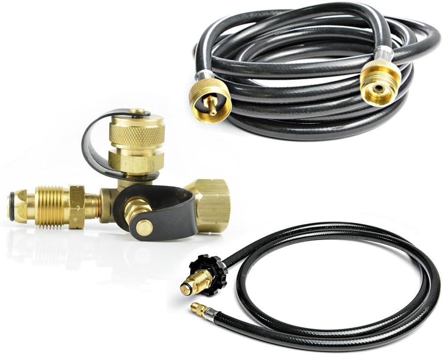 Stanbroil Propane Brass 4 Port Tee kit with 5ft and 12ft Hoses