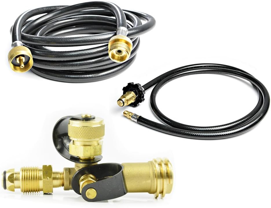 Stanbroil Propane Brass Tee Kit with 4-Port with 5-feet and 12-feet Hose
