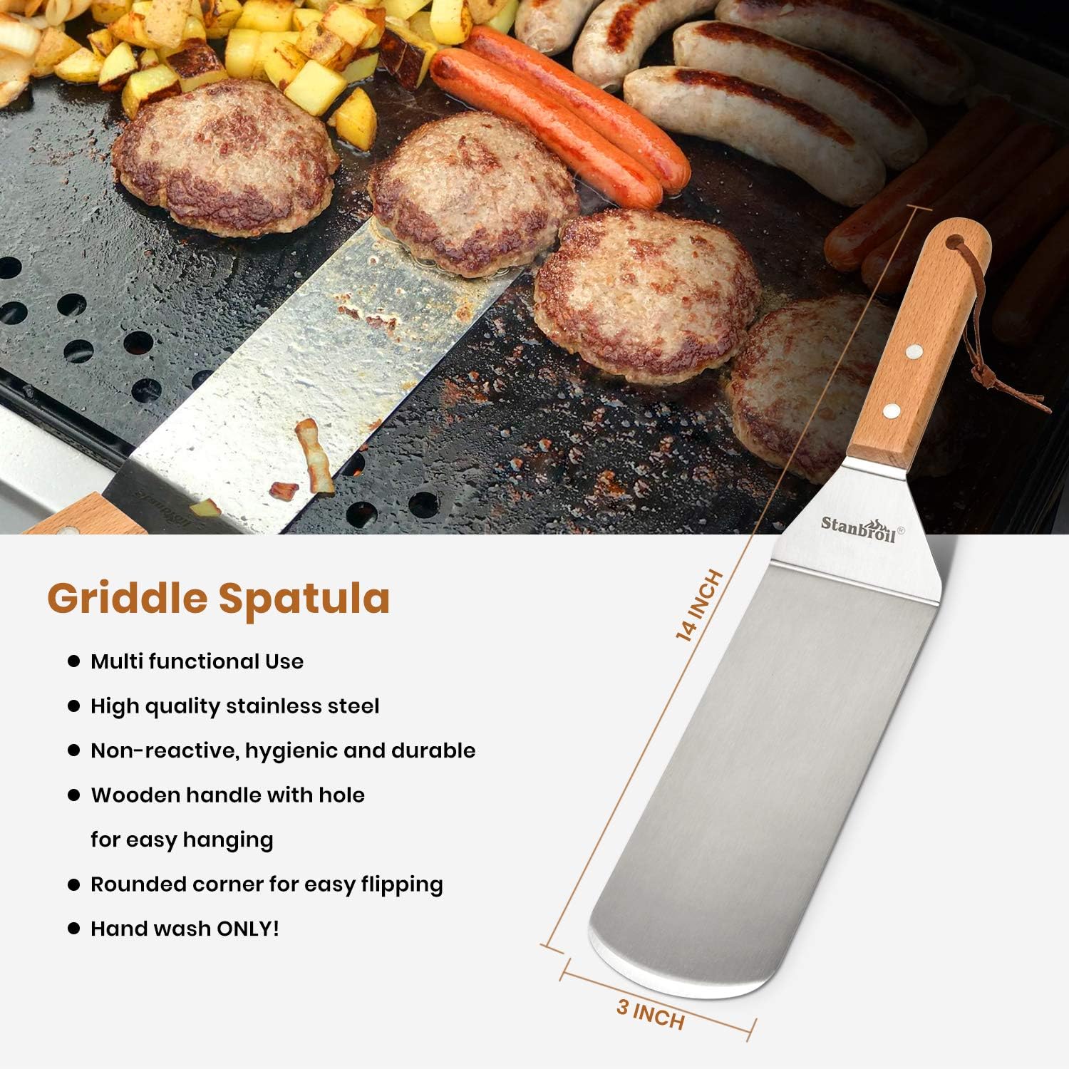 Stanbroil Large Metal Griddle Spatula Set Kit