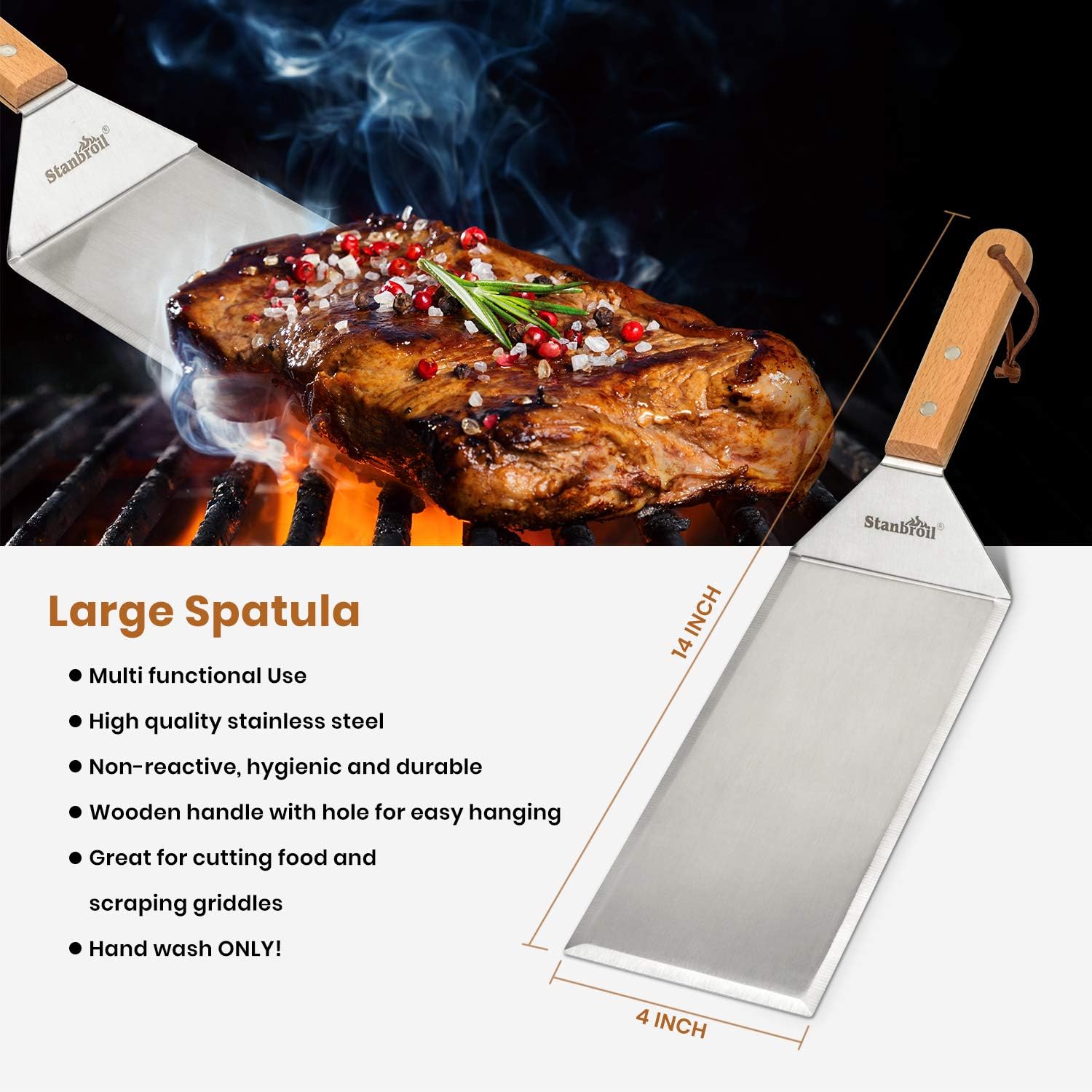 Stanbroil Large Metal Griddle Spatula Set Kit