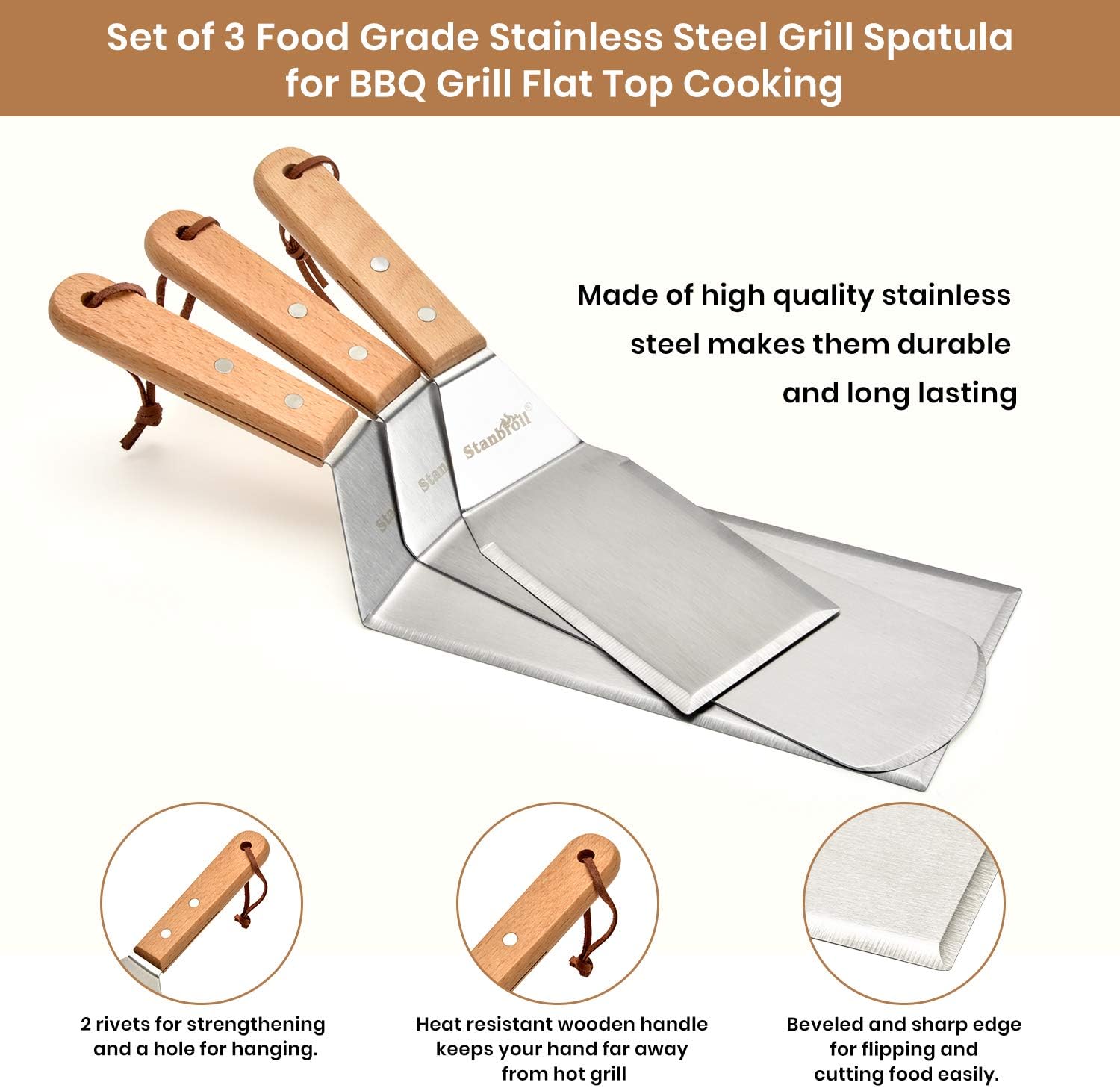 Stanbroil Large Metal Griddle Spatula Set Kit