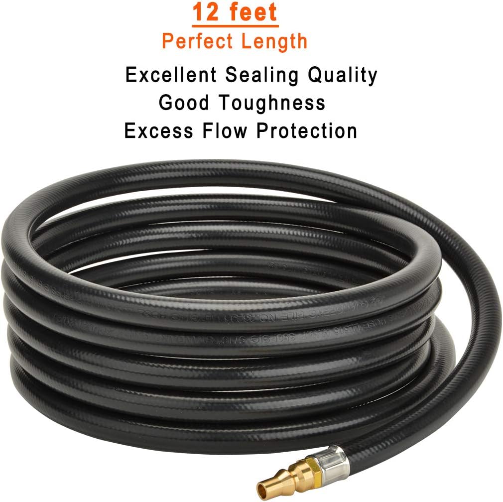 Stanbroil 12FT RV Quick Connect Propane Hose with Propane Elbow Adapter
