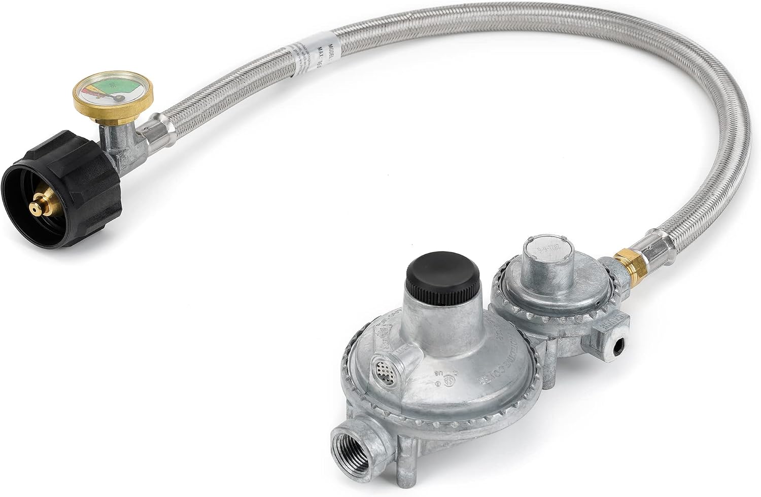 Stanbroil Vertical Two Stage Propane Regulator - 20" RV Propane Pigtail Stainless Steel Braided Hose with Gauge