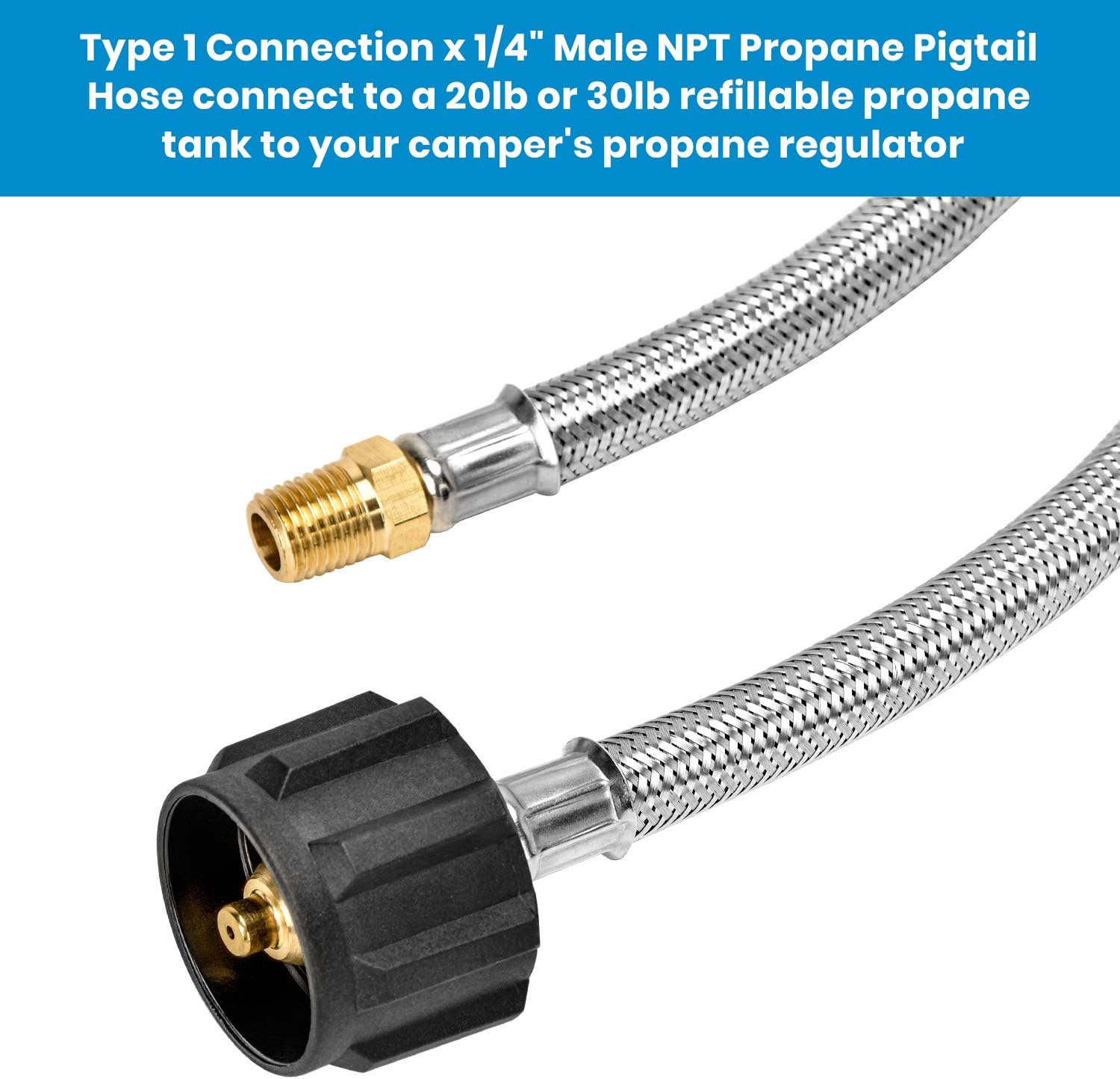 Stanbroil 12" RV Propane Pigtail Stainless Steel Braided Hose, 2PCS