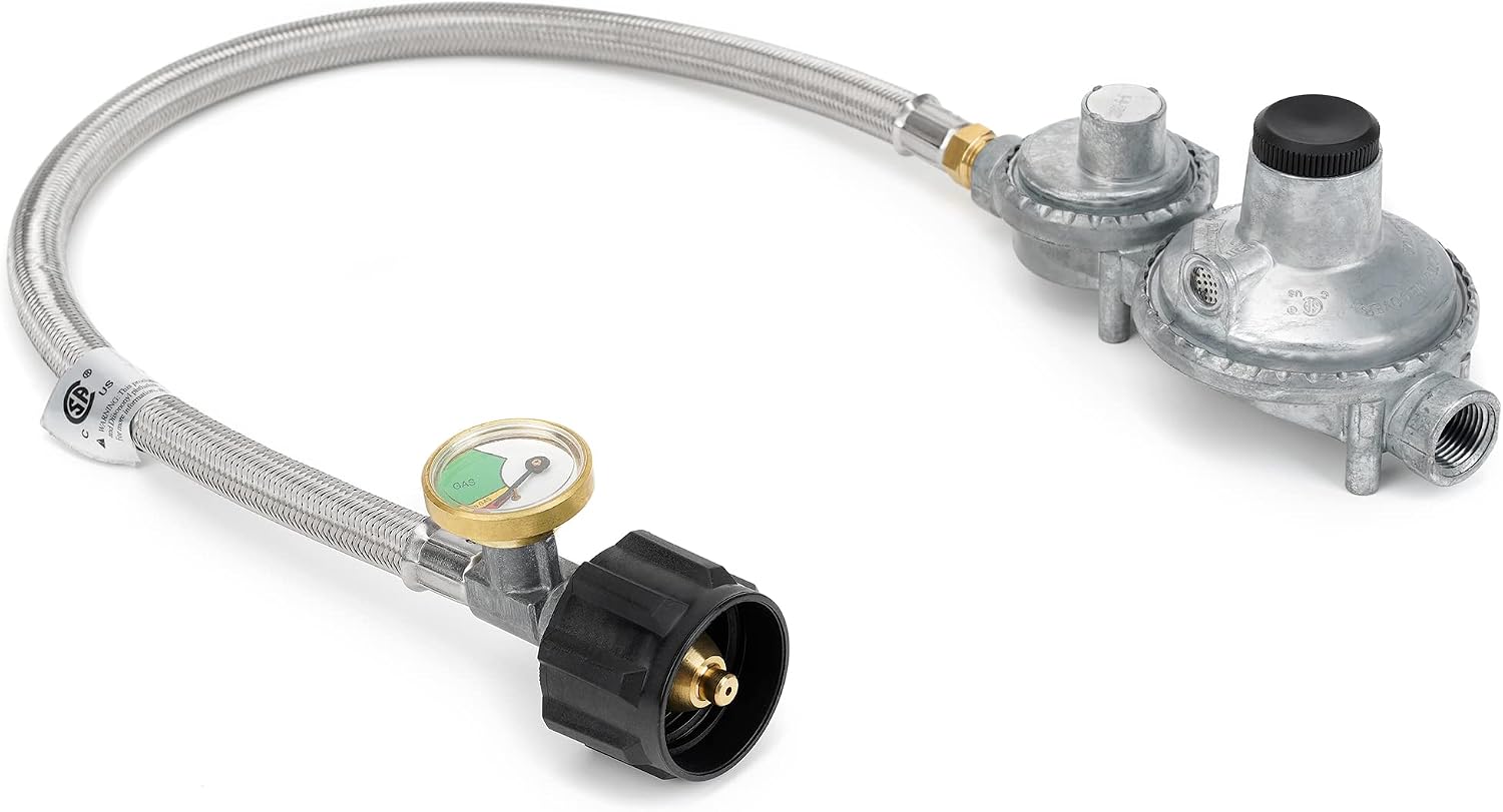 Stanbroil Horizontal Two Stage Propane Regulator and 20" Hose with Gauge