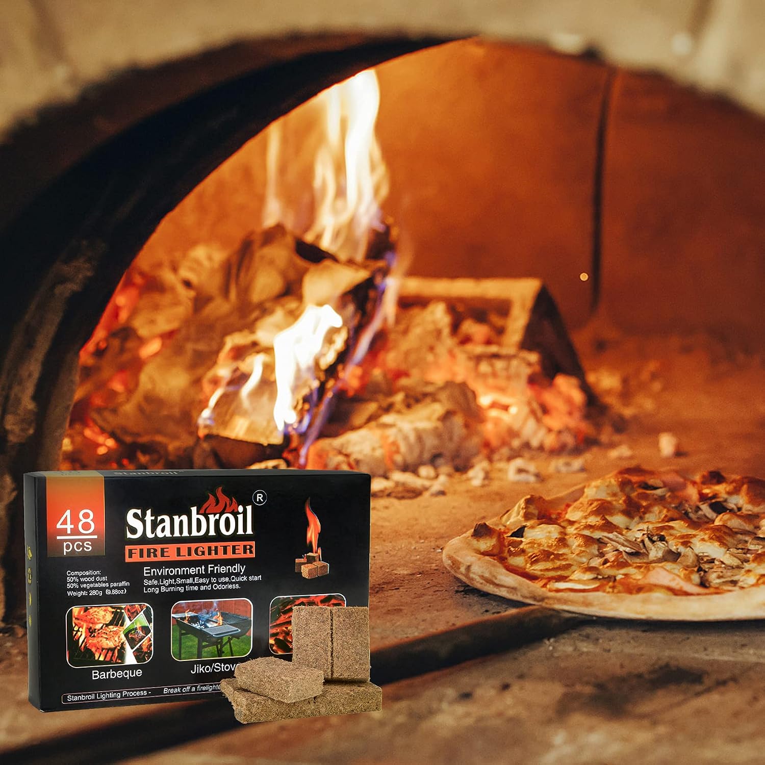 Stanbroil 48 pcs Natural Charcoal Fire Starters Super Fast Lighting