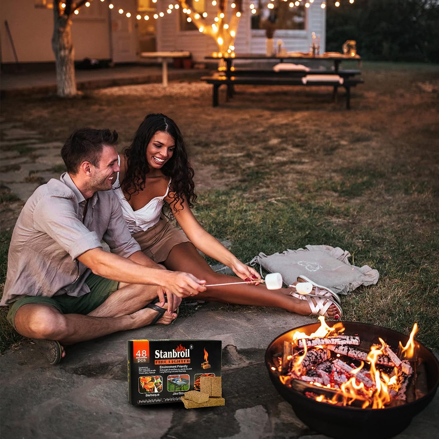 Stanbroil 48 pcs Natural Charcoal Fire Starters Super Fast Lighting