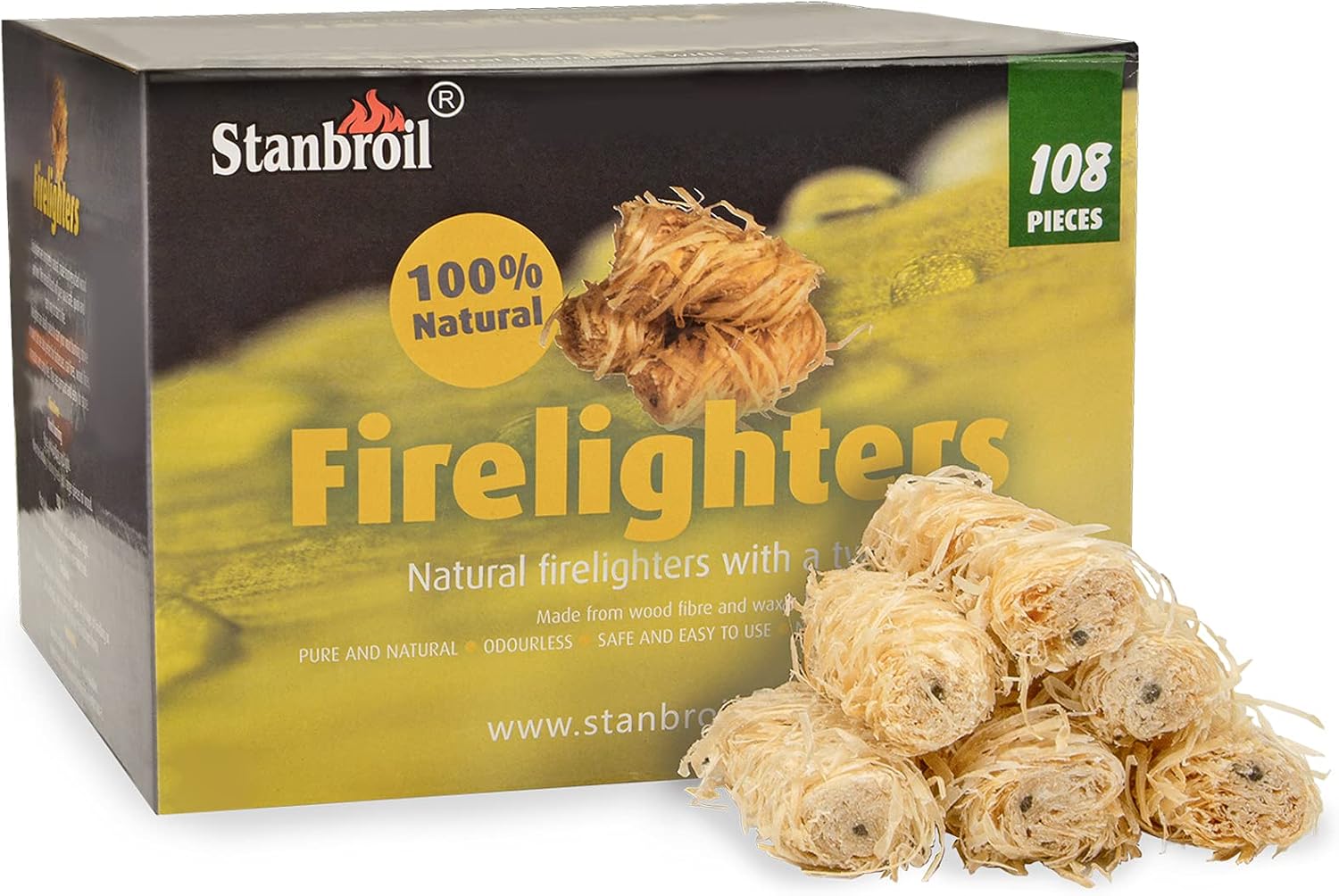 Stanbroil 108 pcs Natural Charcoal Fire Starters Super Fast Lighting