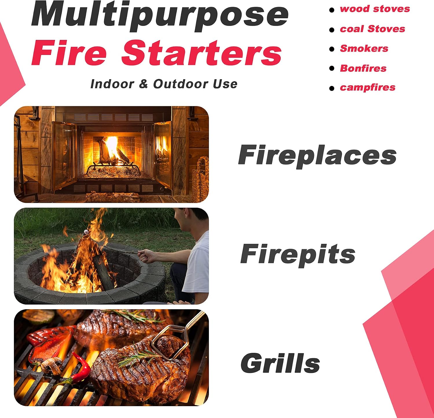 Stanbroil 108 pcs Natural Charcoal Fire Starters Super Fast Lighting