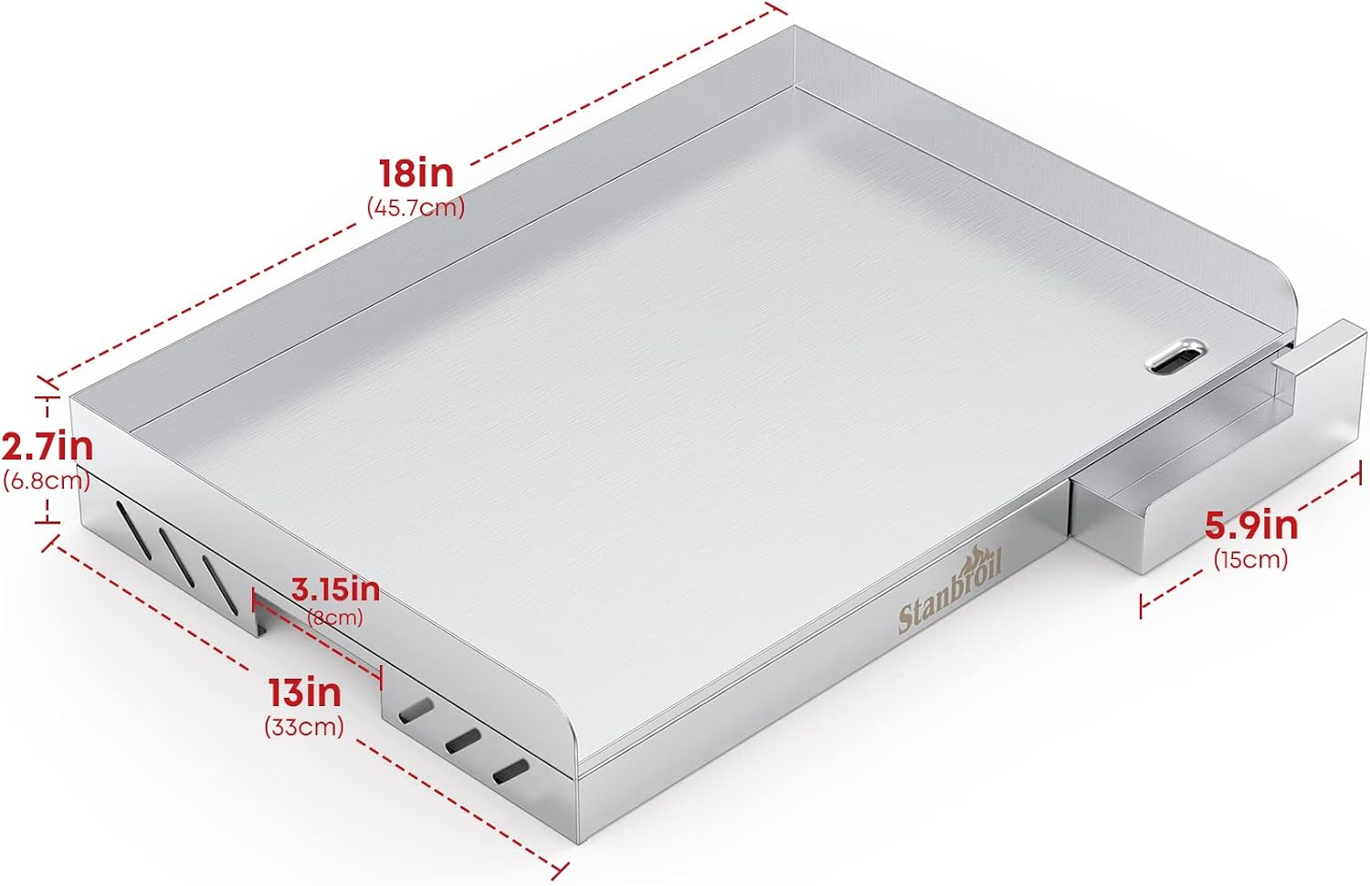 Stanbroil Stainless Steel Griddle for Gas Grill, 18" x 13"