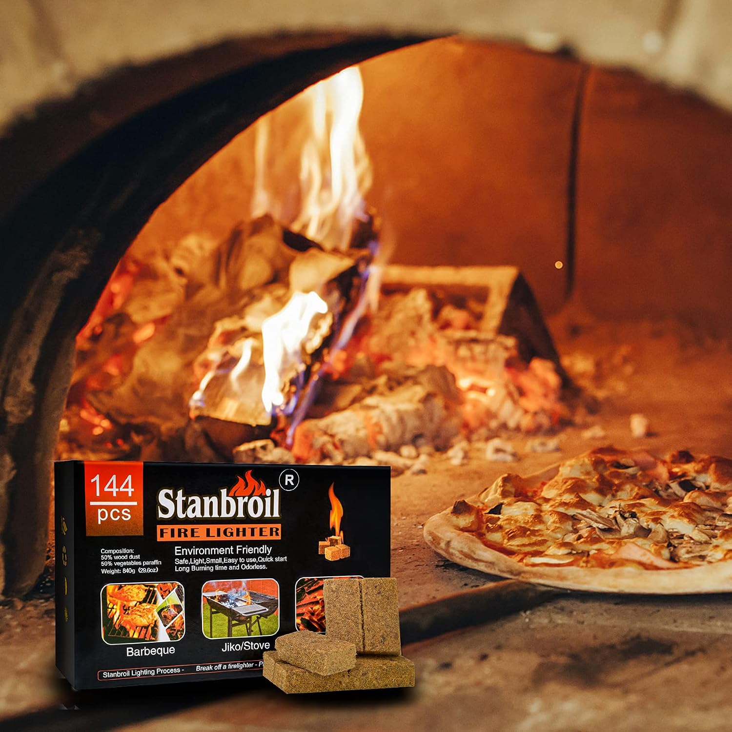 Stanbroil 144 pcs Natural Charcoal Fire Starters Super Fast Lighting