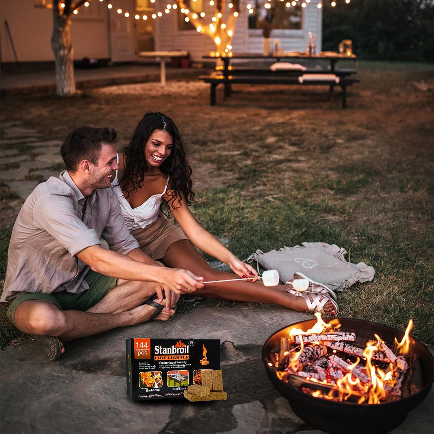 Stanbroil 144 pcs Natural Charcoal Fire Starters Super Fast Lighting