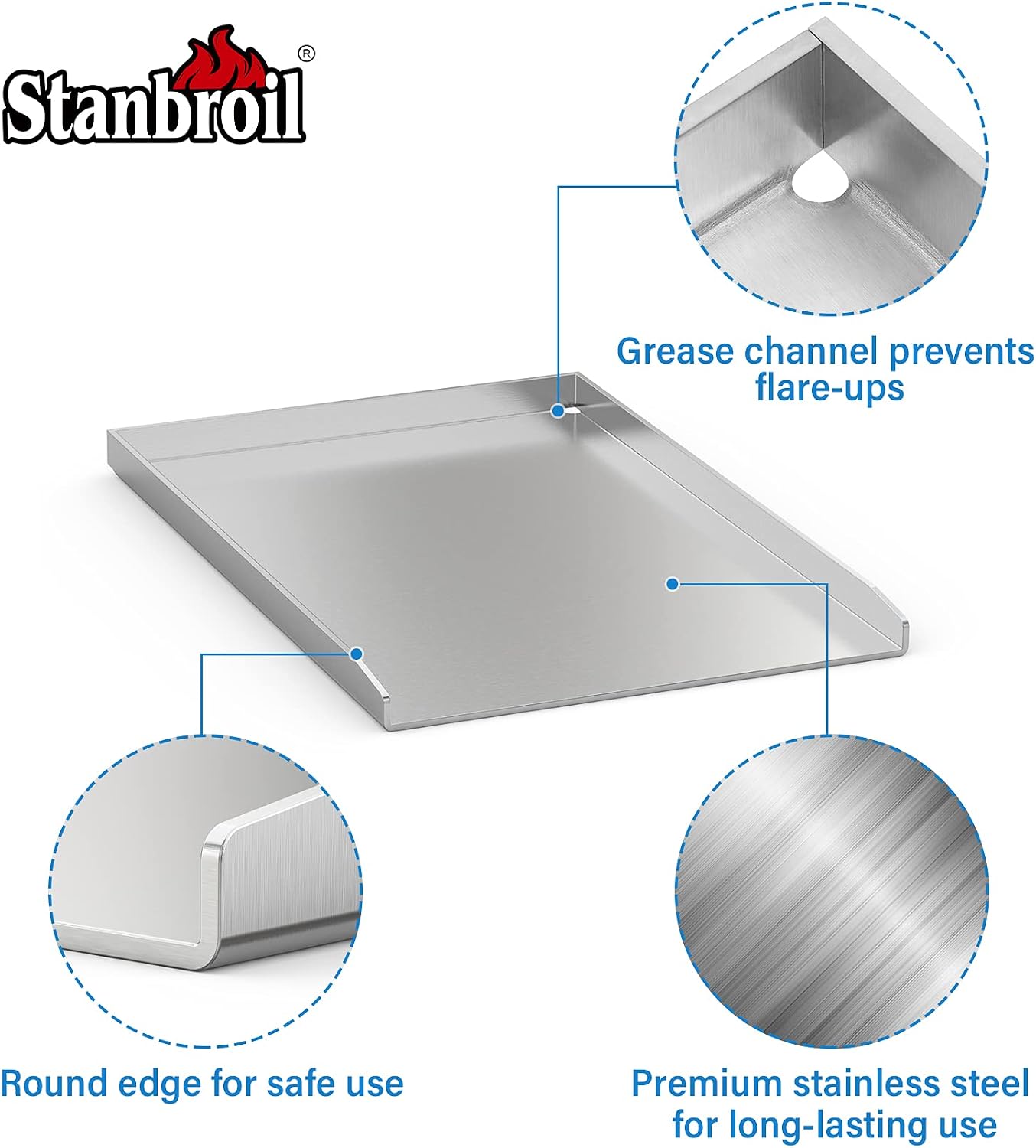 Stanbroil Stainless Steel Griddle Pan for Gas Grill, 11.8" x 15.75"