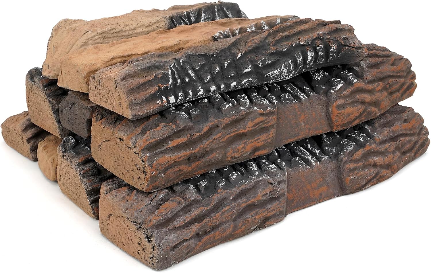 Stanbroil 10 Piece Set of Large Ceramic Logs for Gas Fireplace Fire Pits