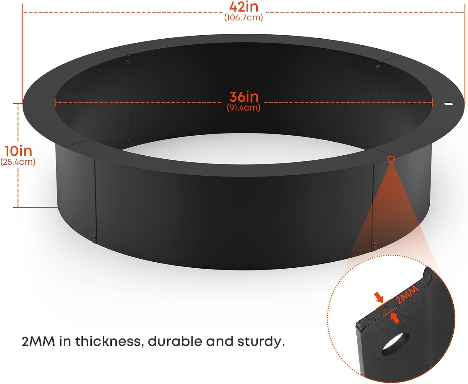 Stanbroil 36" Fire Pit Ring Insert for Wood Burning Fire Pit
