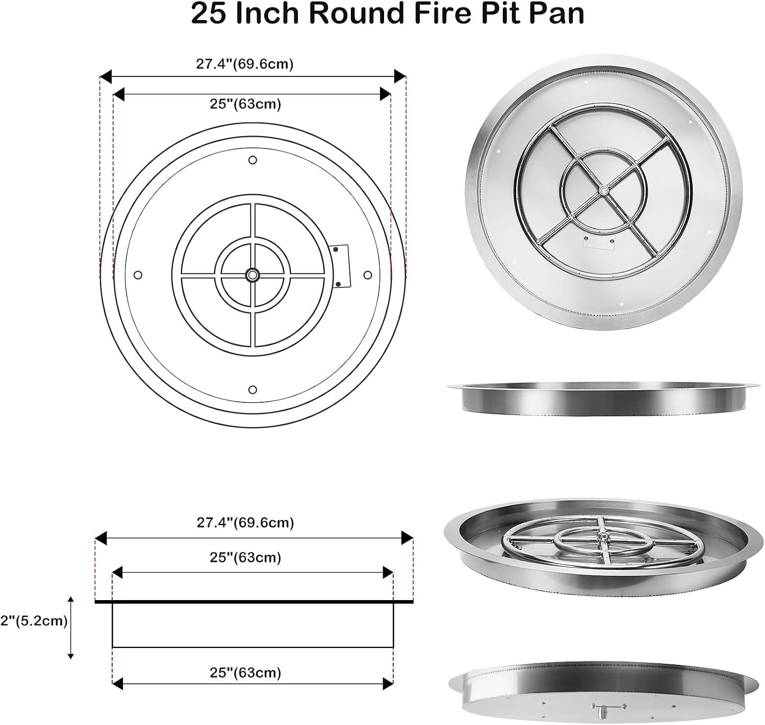 Stanbroil 25 Inch Drop-in Round Natural Gas Fire Pit Kit