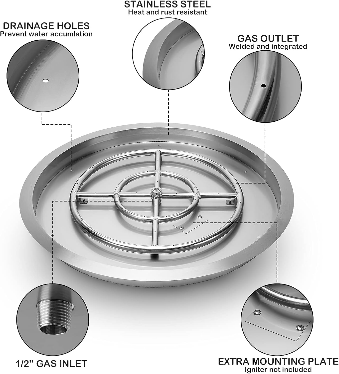 Stanbroil 25 Inch Drop-in Round Natural Gas Fire Pit Kit