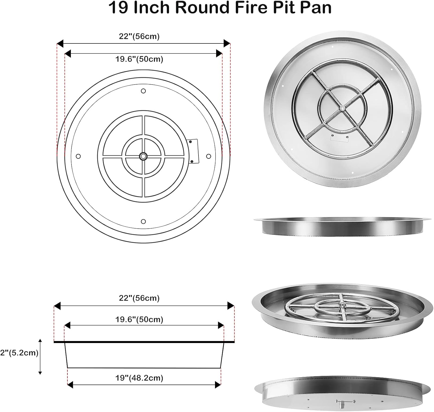 Stanbroil 19 InchDrop-in Round Fire Pit Kit with Spark Ignition