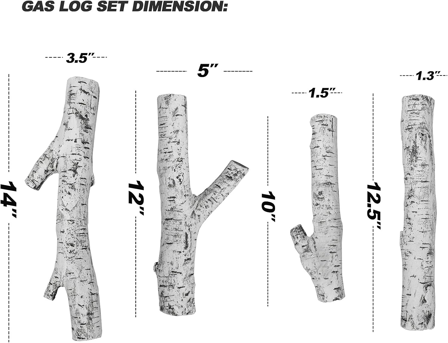 Stanbroil 4 Piece Set of Ceramic White Birch Wood Gas Logs