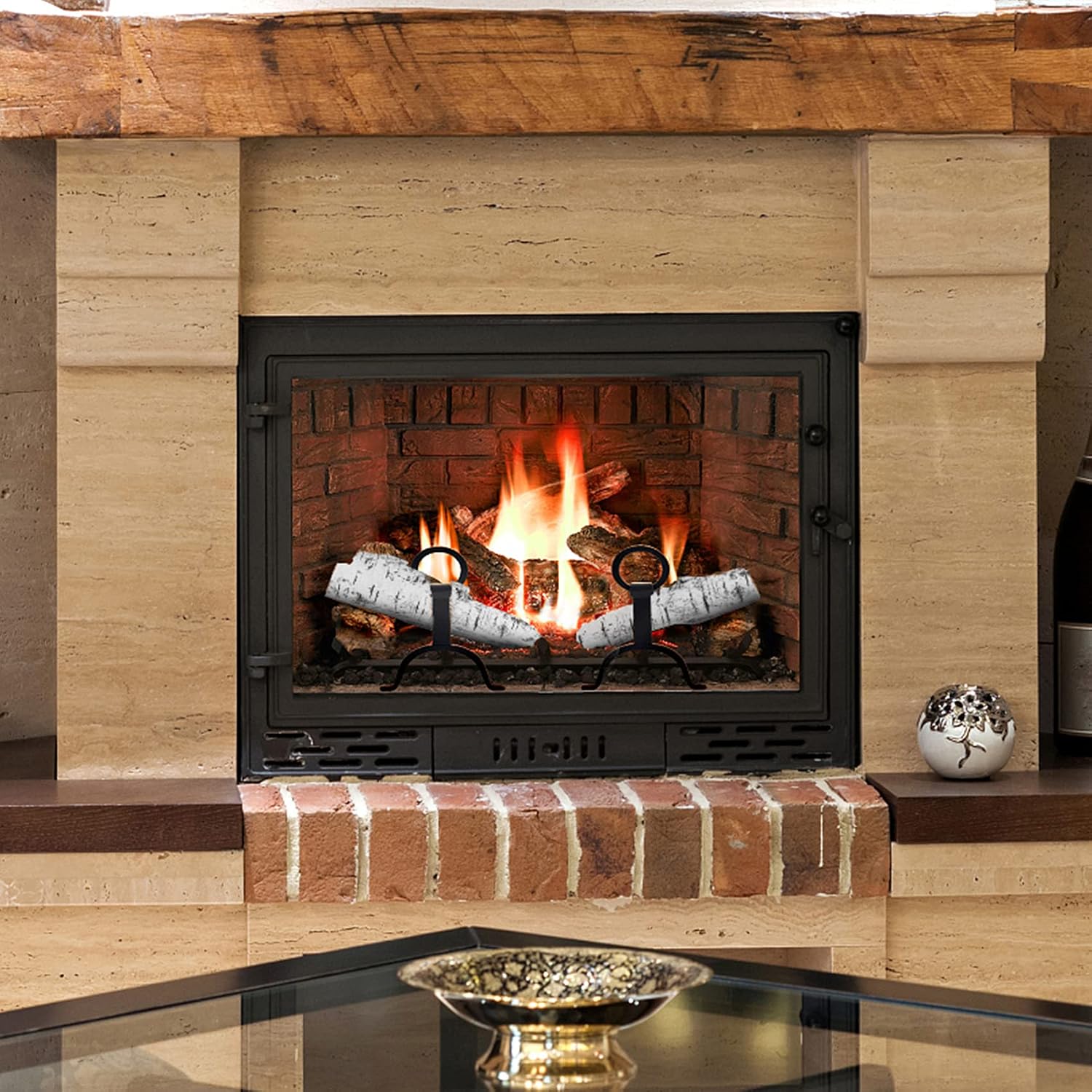 Stanbroil 4 Piece Set of Ceramic White Birch Wood Gas Logs