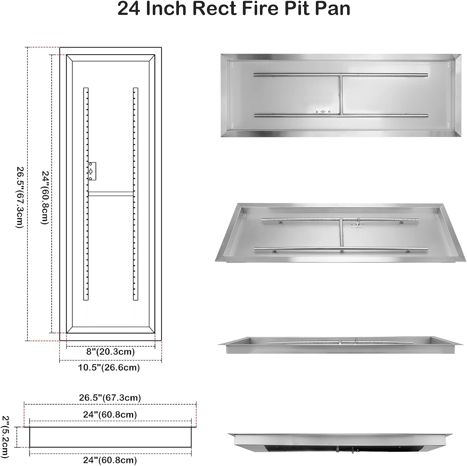 Stanbroil 24 x 8 inch Drop-in Fire Pit with Burner