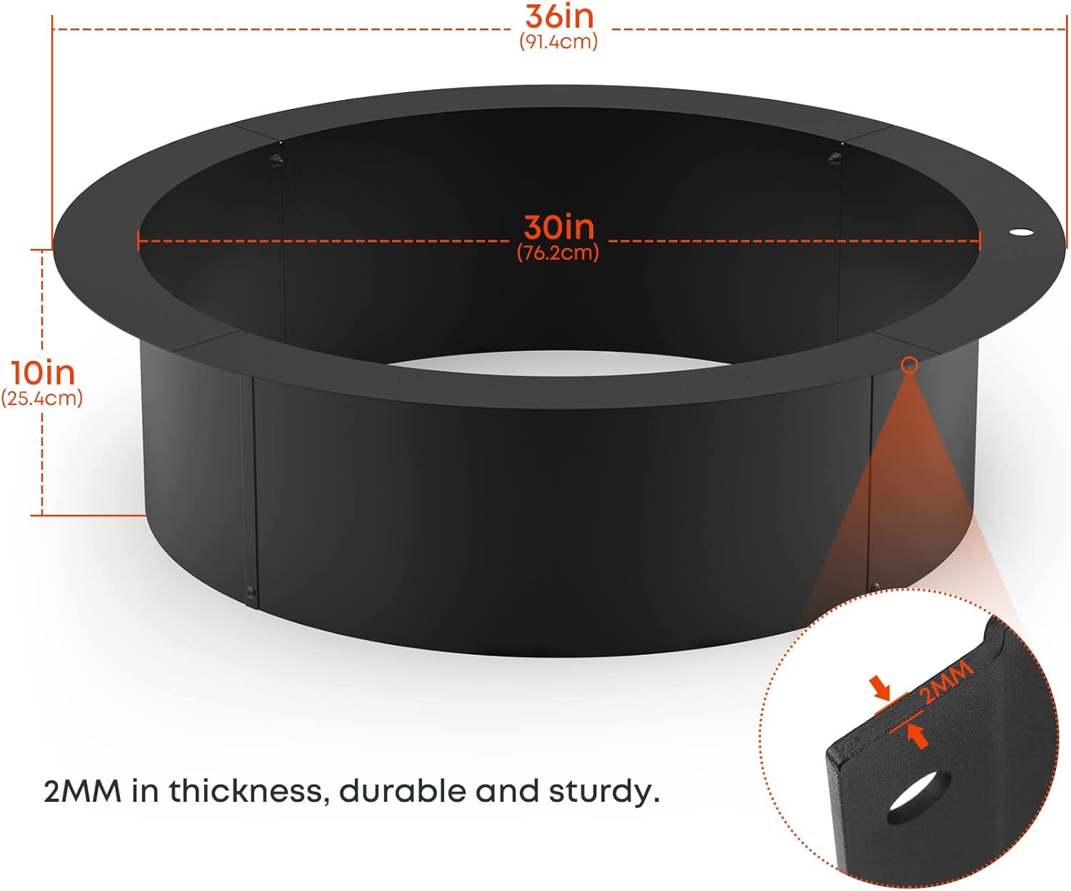 Stanbroil 30" Fire Pit Ring Insert for Wood Burning Fire Pit