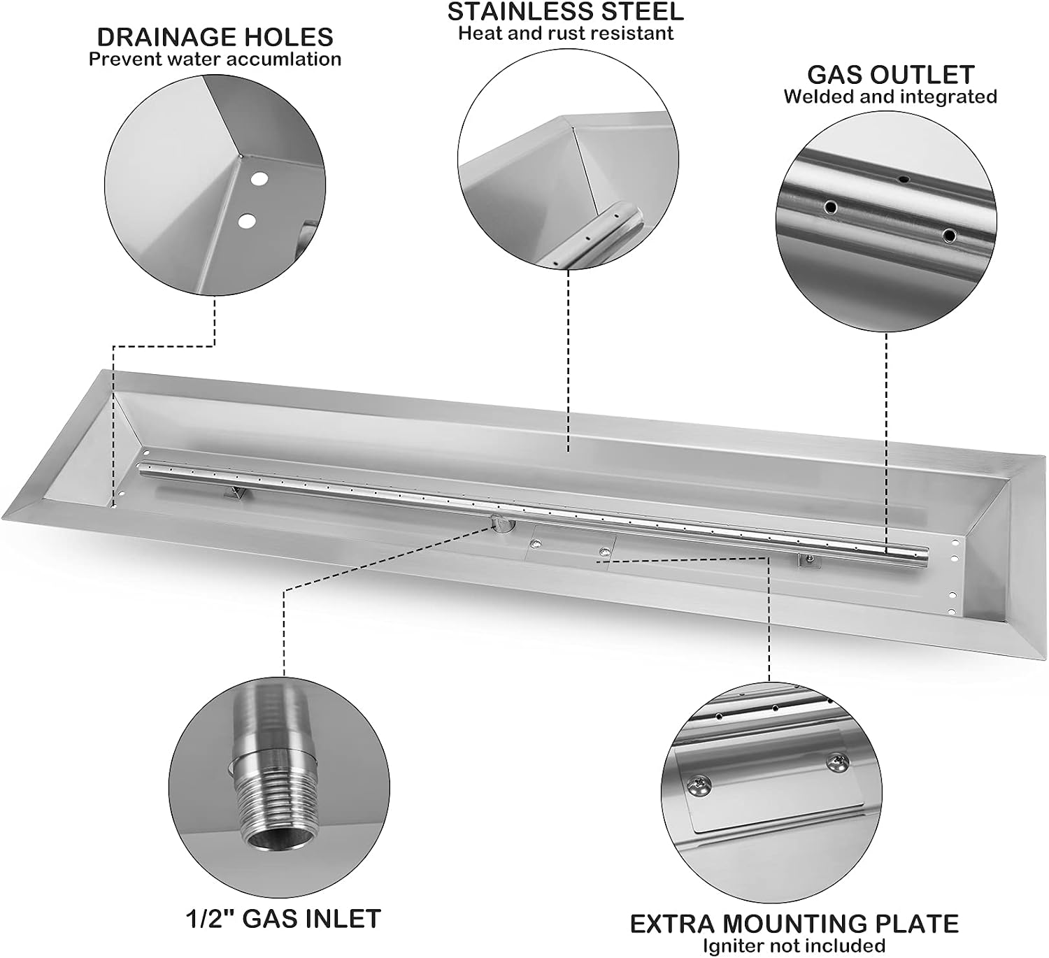 Stanbroil 48 by 6-Inch Drop-in Linear Trough Fire Pit Burner