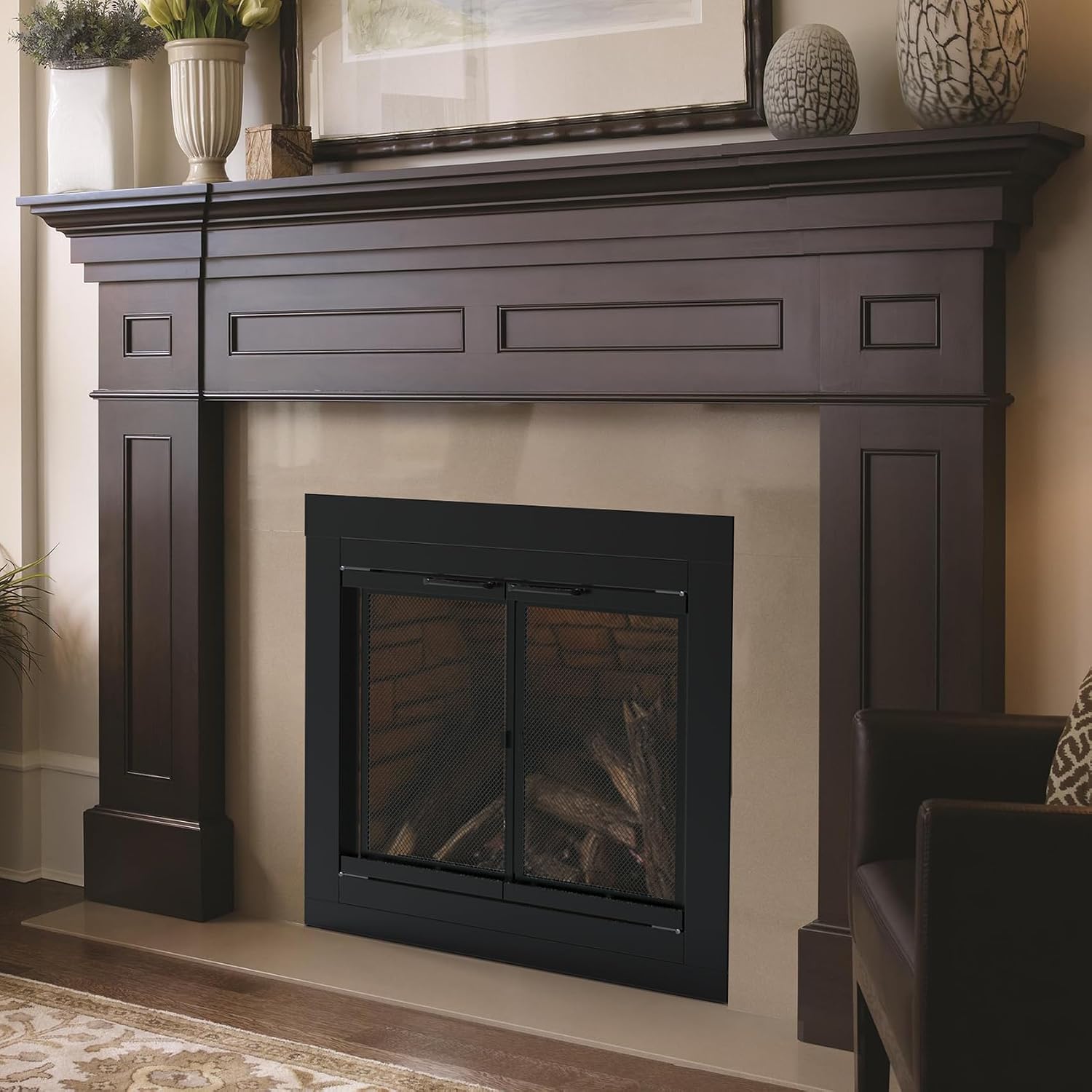 Stanbroil Fireplace Glass Cabinet-Style Door, Black, Small