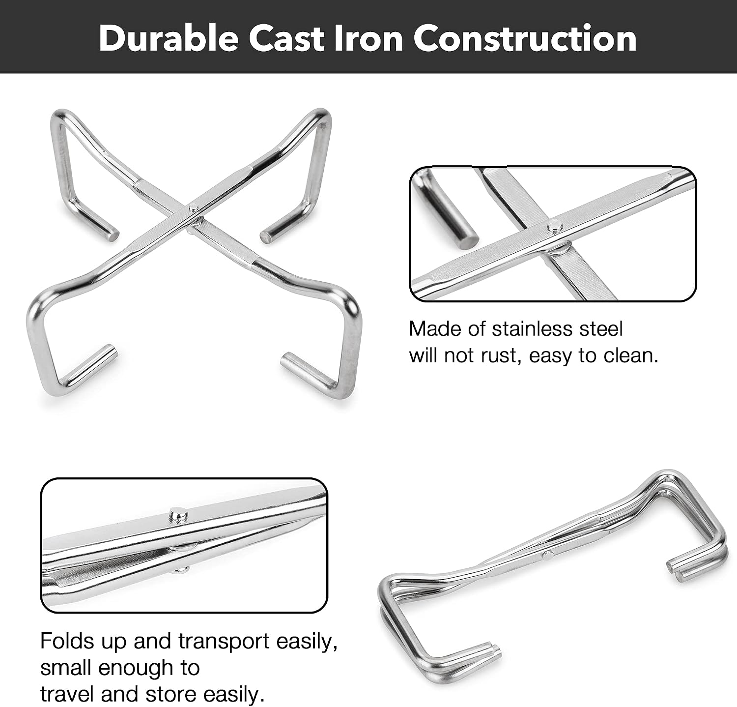 Stanbroil 8" Stainless Steel Folding Dutch Oven Lid Stand for Campfire
