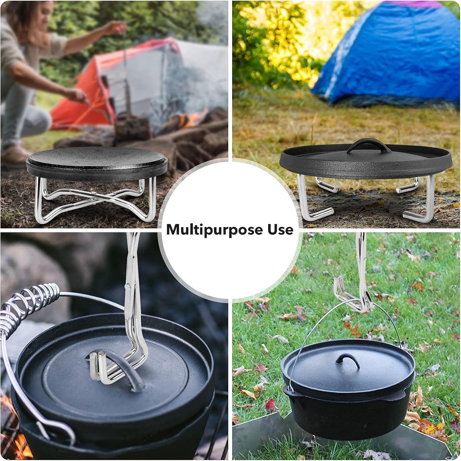 Stanbroil 8" Stainless Steel Folding Dutch Oven Lid Stand for Campfire