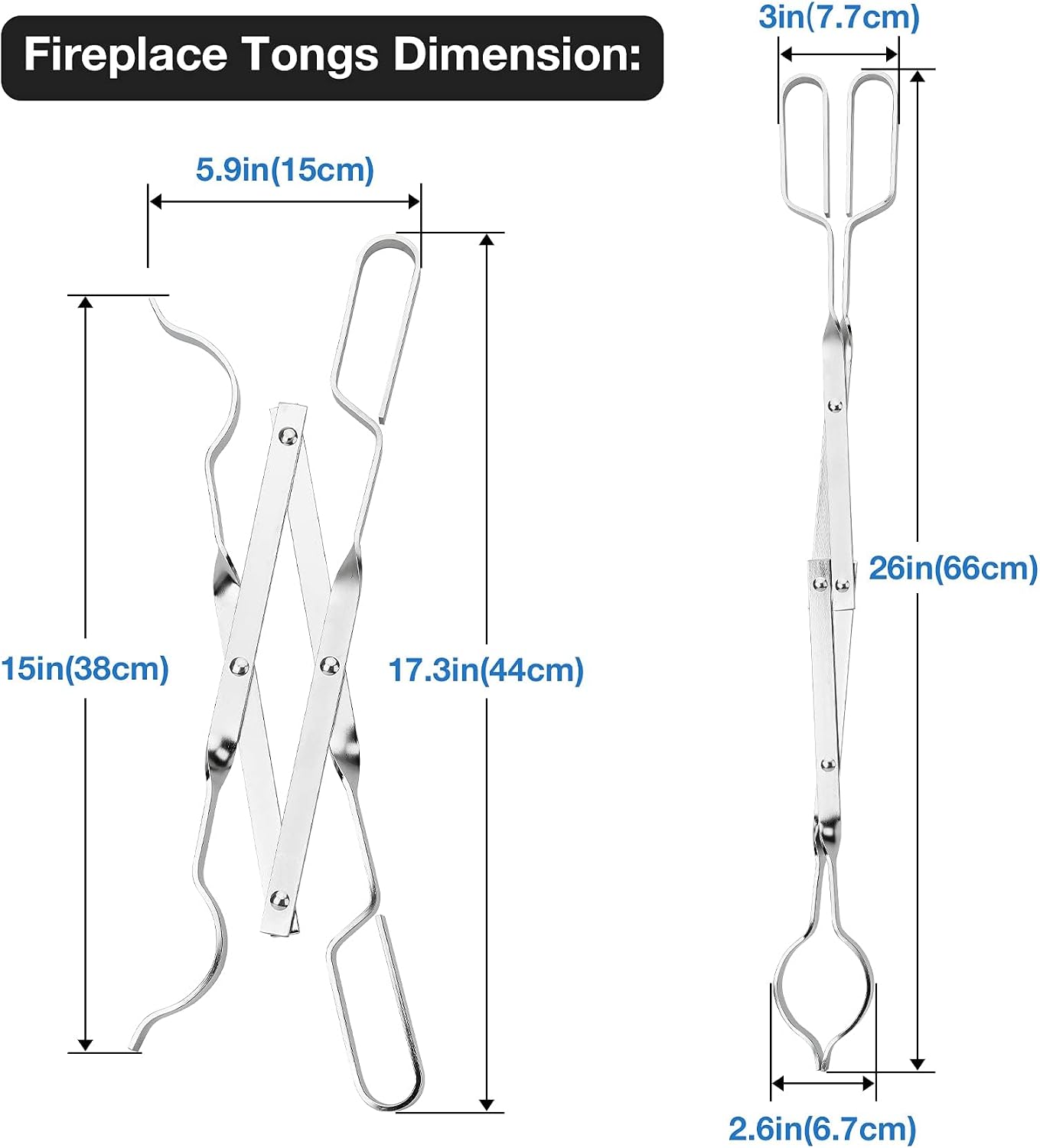 Stanbroil 26" Outdoor Campfire Fireplace Tongs Stainless Steel Log Grabber