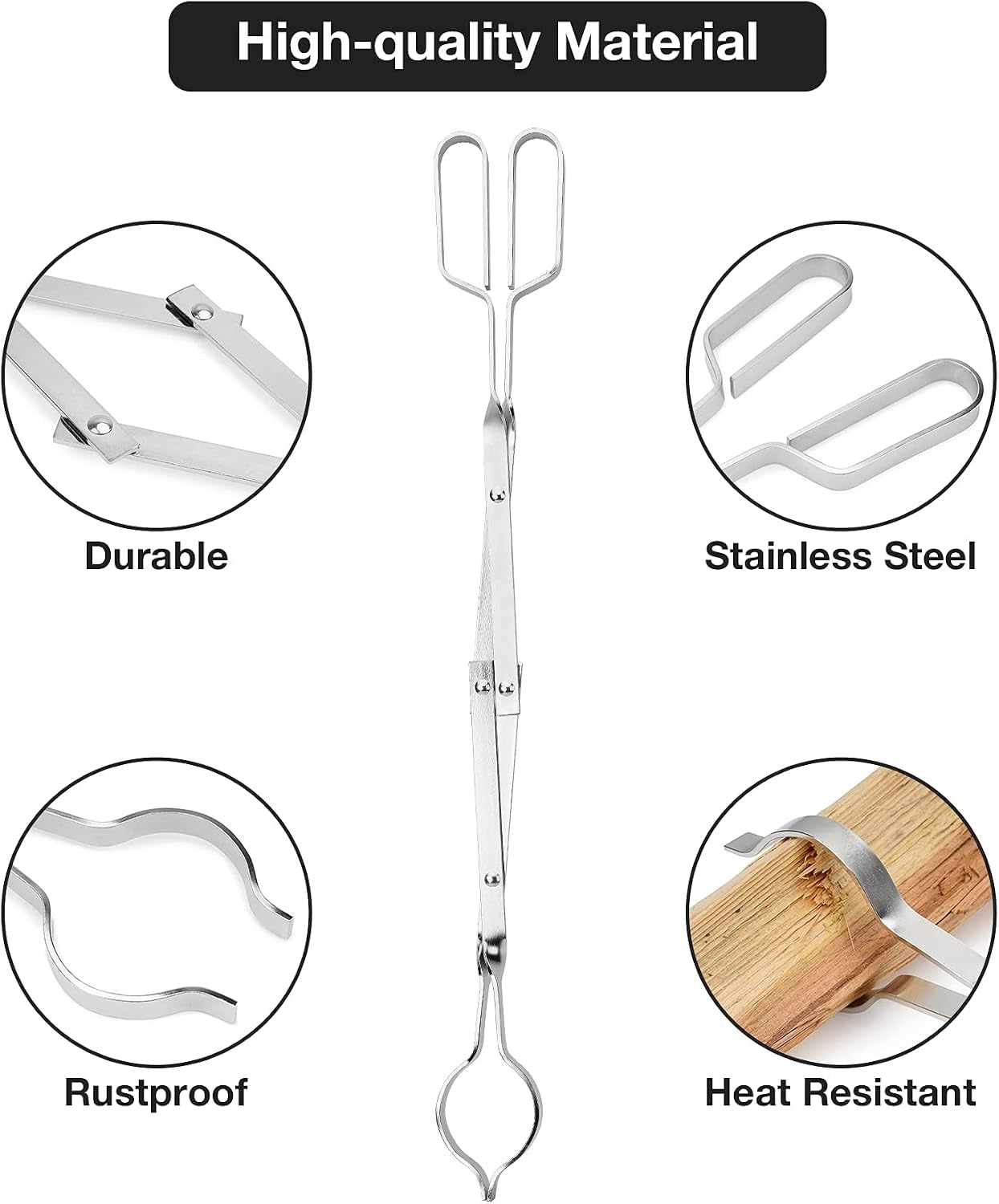 Stanbroil 26" Outdoor Campfire Fireplace Tongs Stainless Steel Log Grabber
