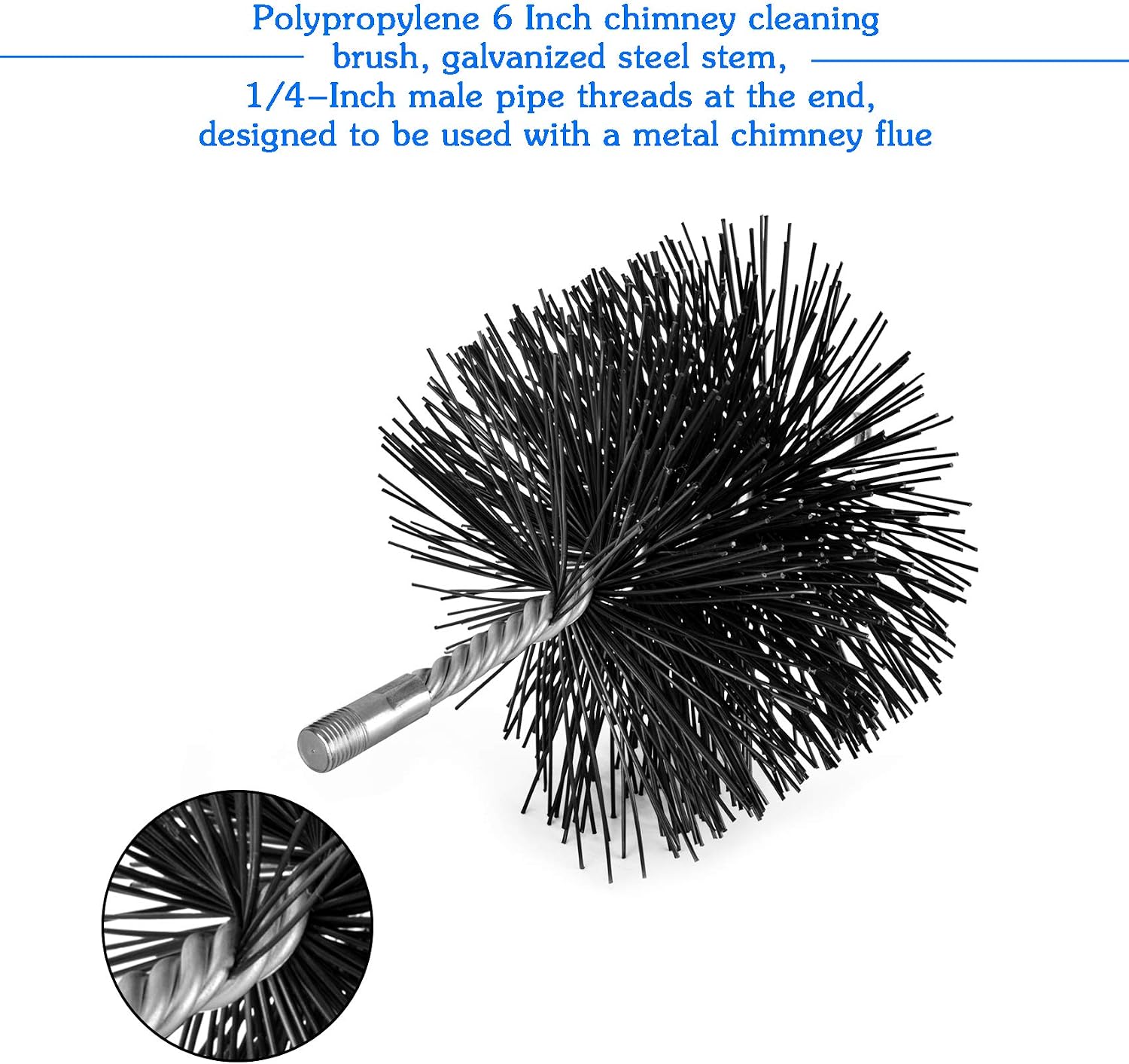 Stanbroil 6 Inch Round Chimney Cleaning Brush with 14" NPT Fitting