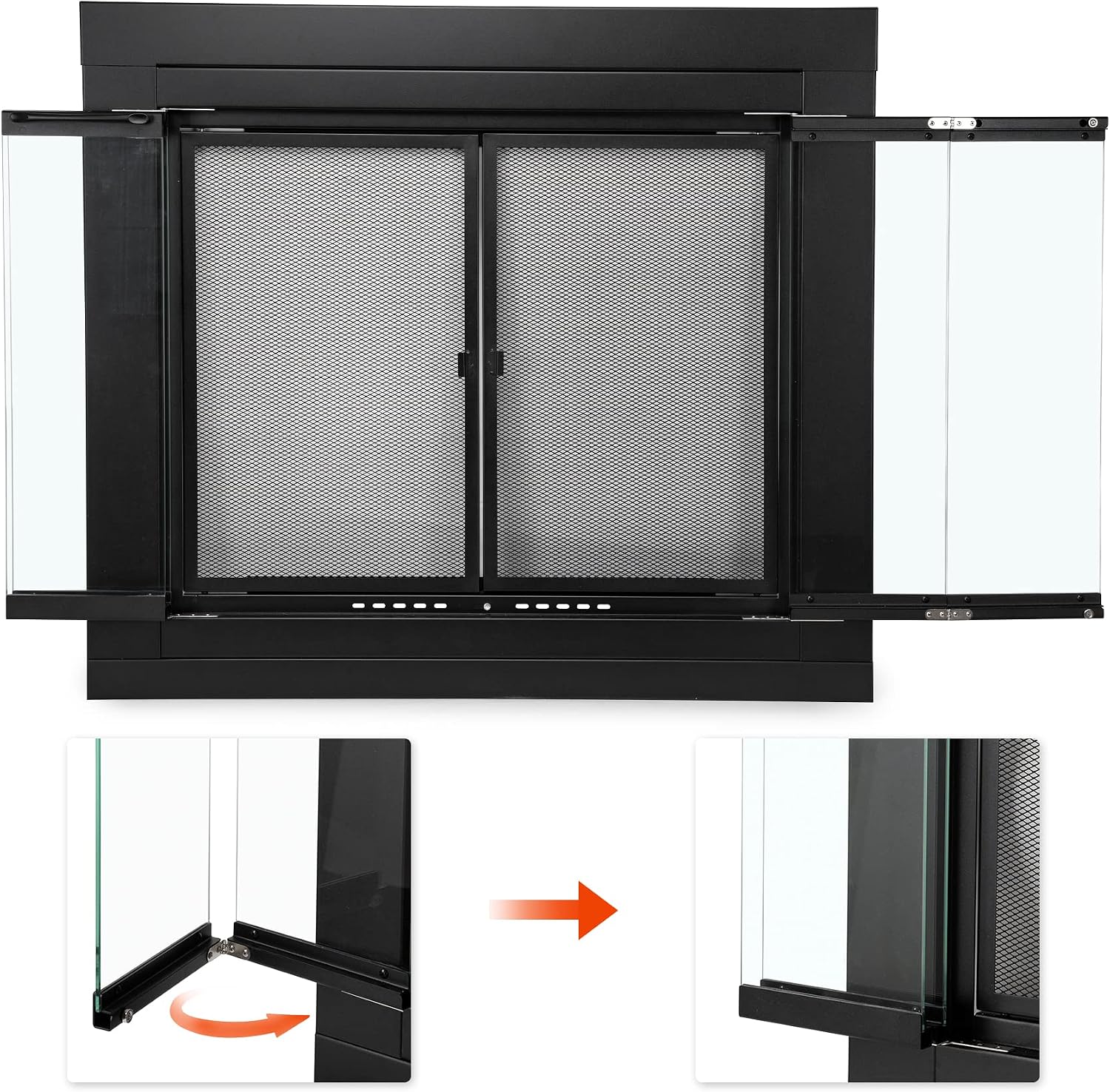 Stanbroil Fireplace Glass Bi-fold Style Door, Black, Medium