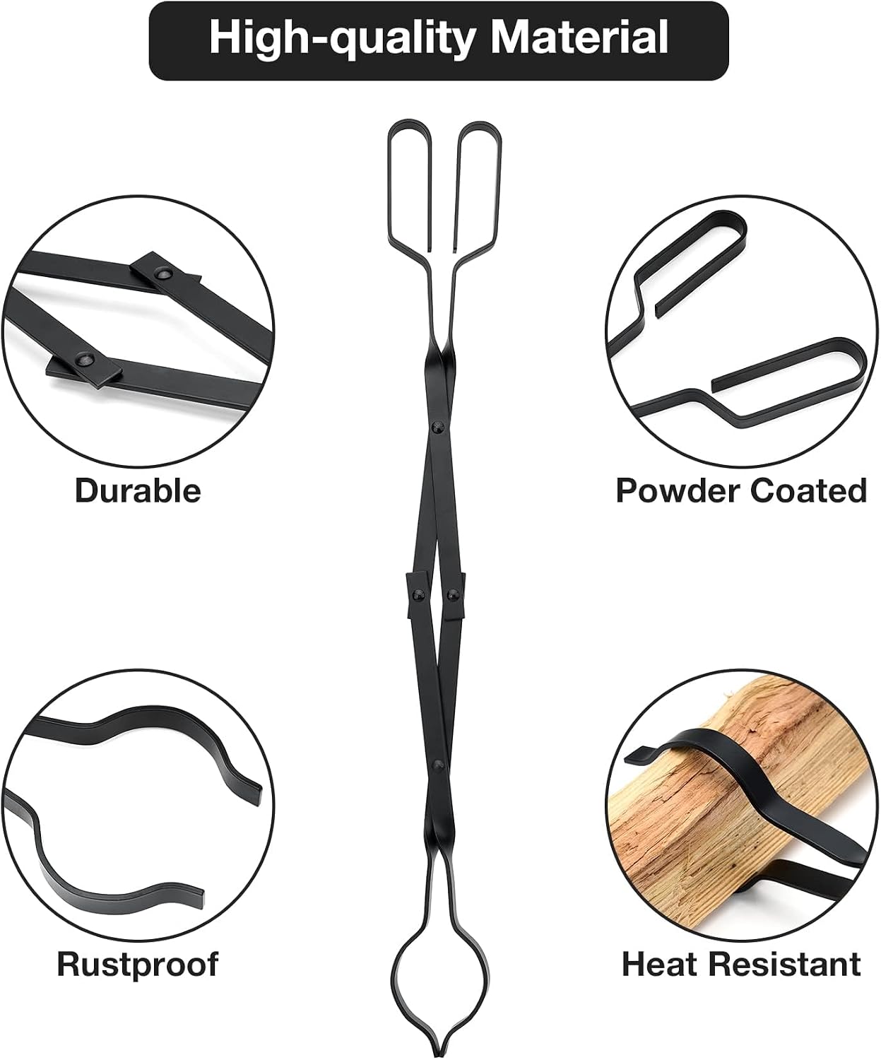 Stanbroil Outdoor Campfire Fireplace Tongs, 26" Long, Log Grabber, Black