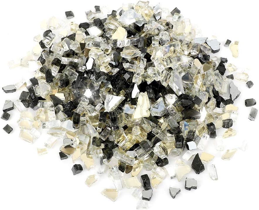 Stanbroil 10-Pound Blended Fire Glass, 14 inch Reflective Tempered Glass Onyx Black, Platinum, Gold