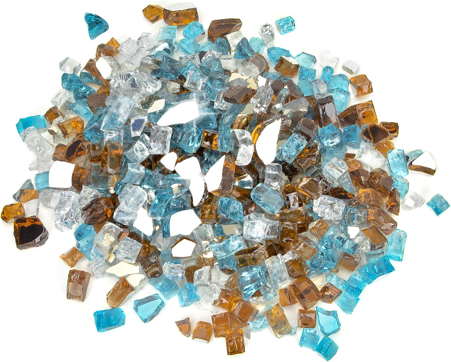 Stanbroil 12 inch Reflective Tempered Glass, Mix Color Stones for Fire Pit Aqua Blue, Platinum, Copper