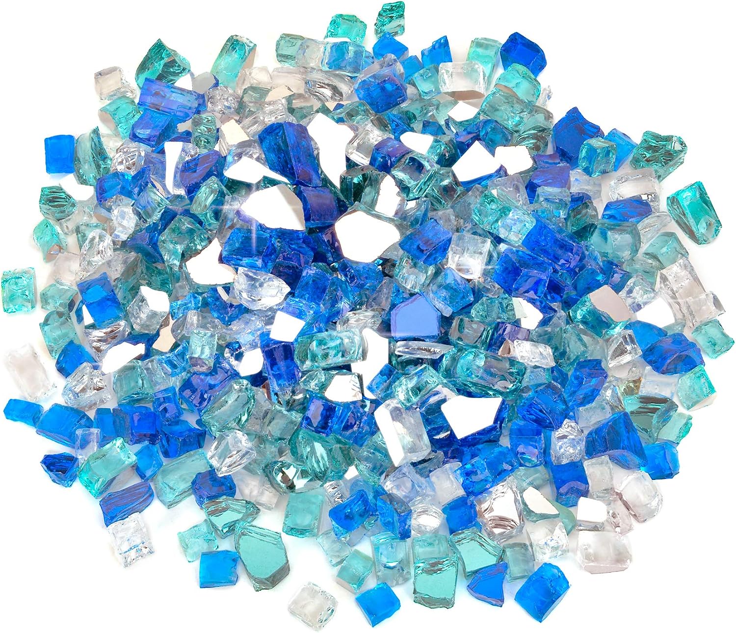 Stanbroil 12 inch Reflective Tempered Glass, Mix Color Stones for Fire Pit Aqua Blue, Platinum, Cobalt Blue