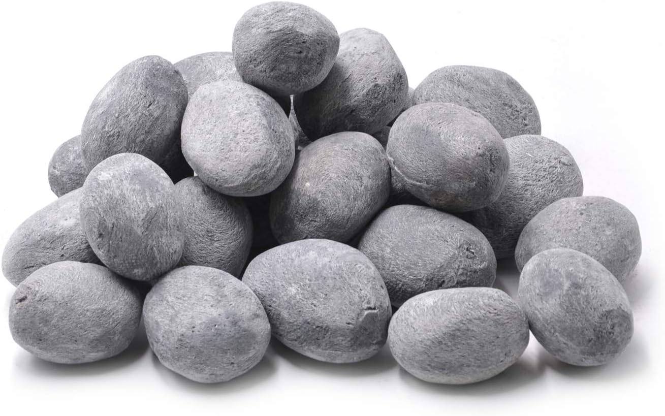 Stanbroil 24pcs Lightweight Ceramic Fiber Pebble Stones for Fire Pit, Grey 24pcs, Grey