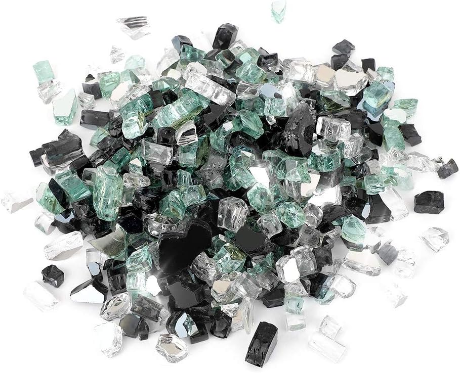 Stanbroil 12 inch Reflective Tempered Glass, Mix Color Stones for Fire Pit Onyx Black, Platinum, Light Green