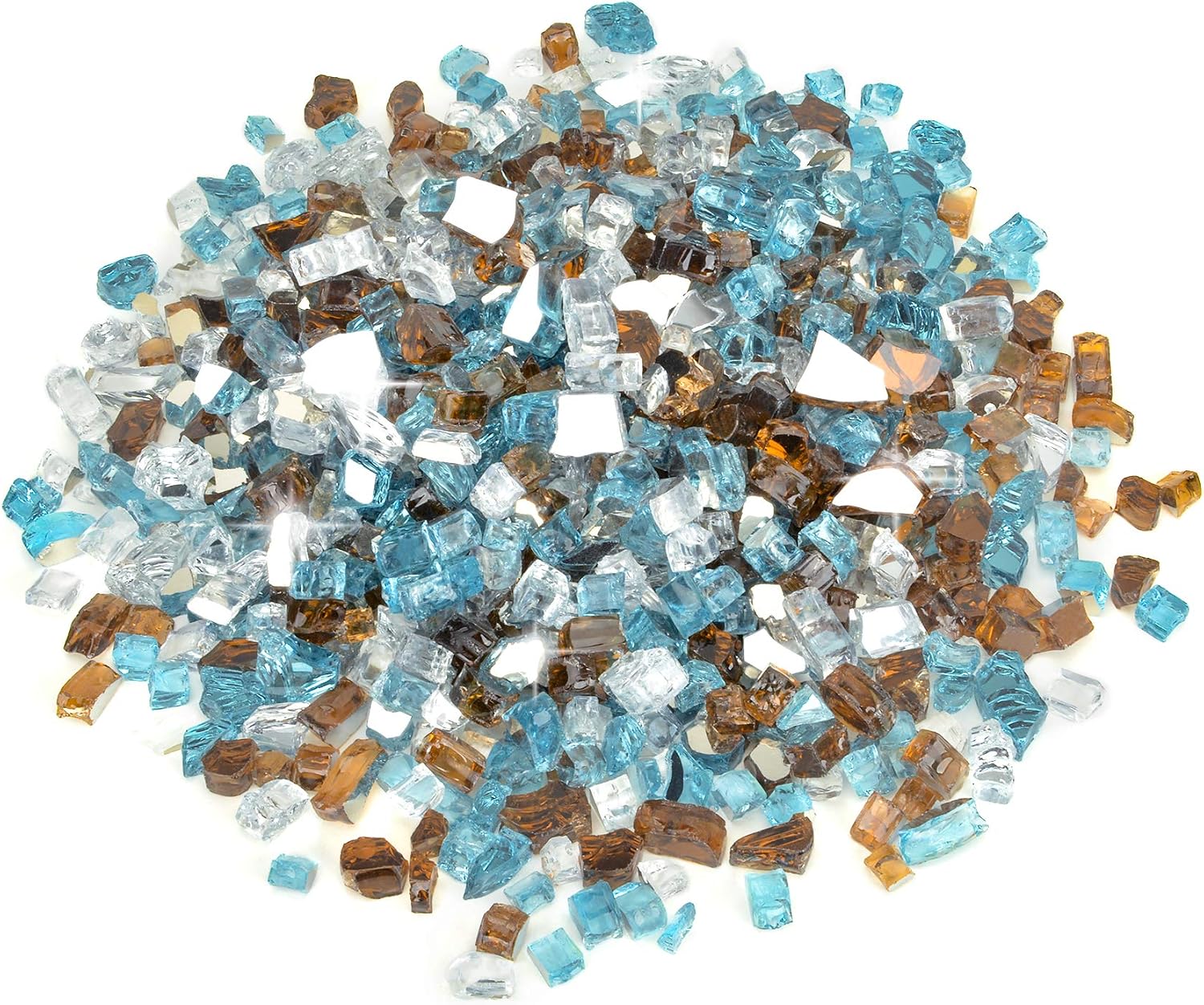 Stanbroil 10-Pound Blended Fire Glass, 14 inch Reflective Tempered Glass Aqua Blue, Platinum, Copper