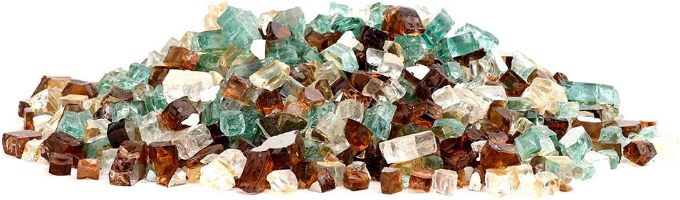 Stanbroil 12 inch Reflective Tempered Glass, Mix Color Stones for Fire Pit Gold, Light Green, Copper