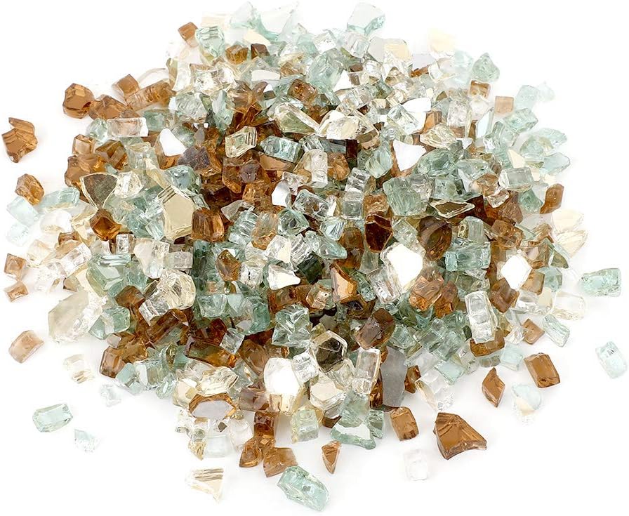 Stanbroil 10-Pound Fire Glass, 14 inch Reflective Tempered Fire Glass Gold, Light Green, Copper